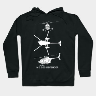 MD 500 Defender Military Helicopter Flying Silhouettes Hoodie